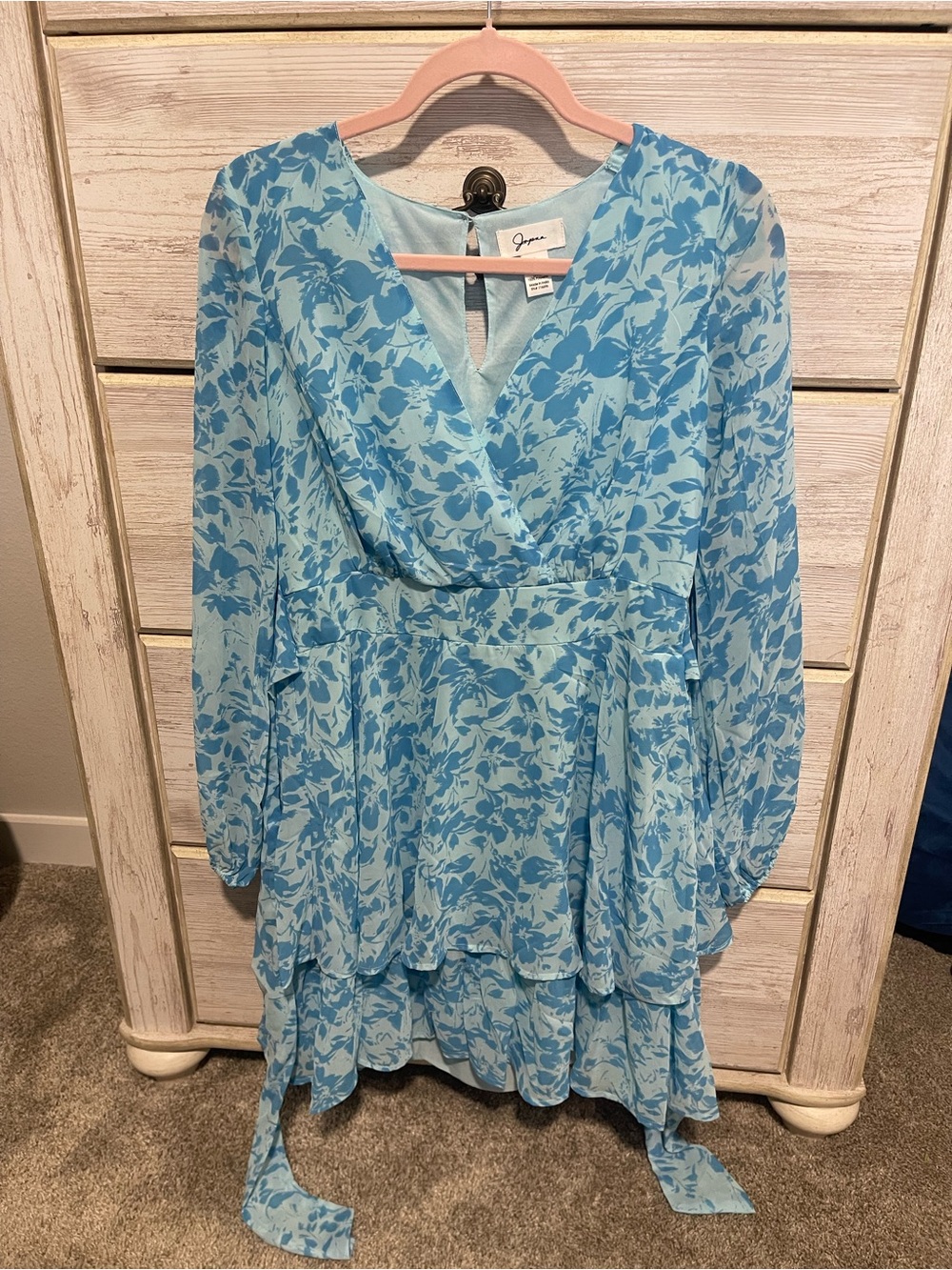 Light Blue Floral Tiered Wrap Dress